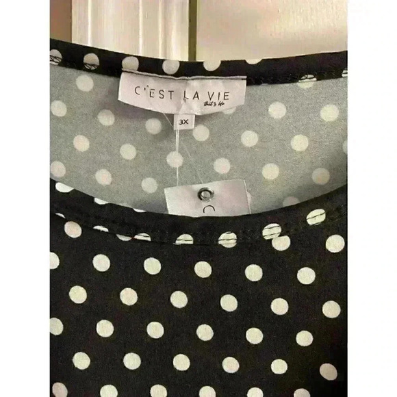 C’EST LA‎ V.IT NWT black polka dotted blouse/top, sz 3X. - Picture 3 of 5